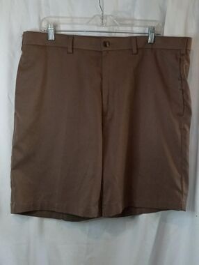 38 Roundtree & Yorke Men's Brown Flat-Front Shorts Golf Casual Preppy Classic